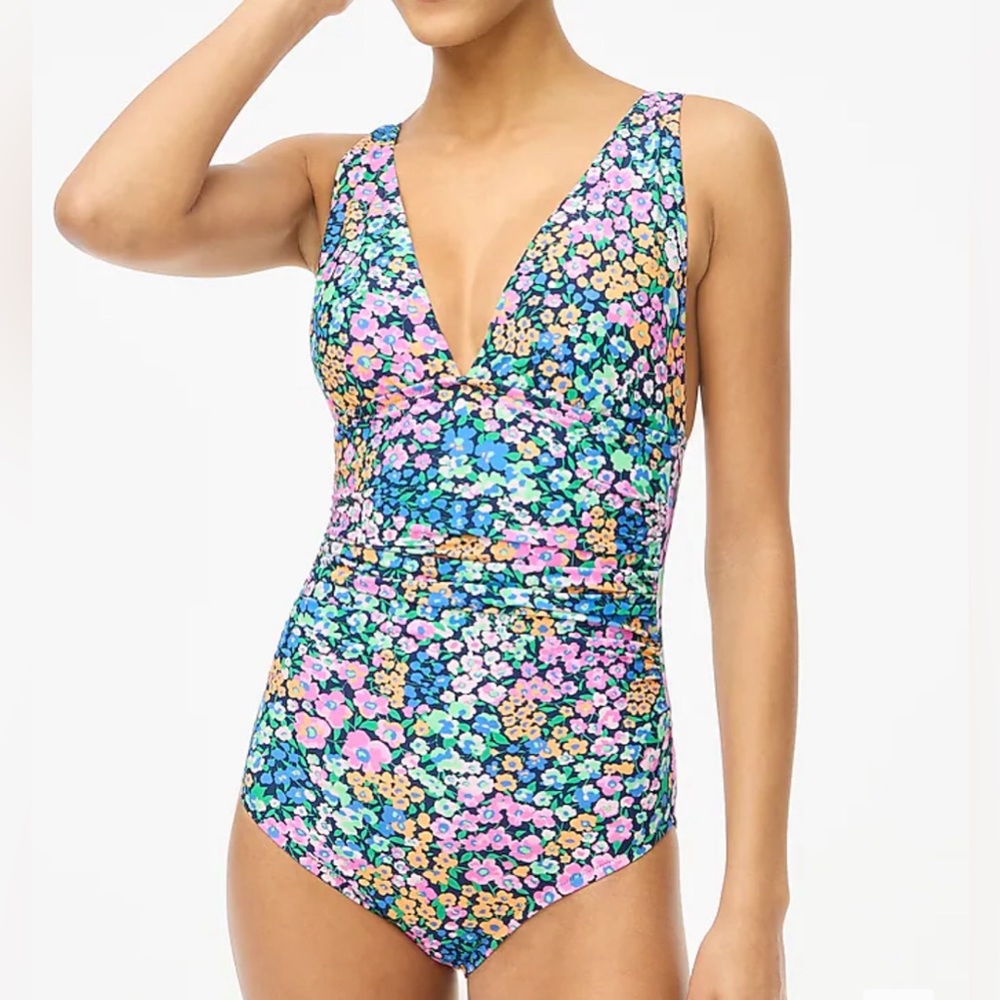 J.Crew Multicolored V-neck ruched one-piece swimsuit Size XS - Picture 1 of 4